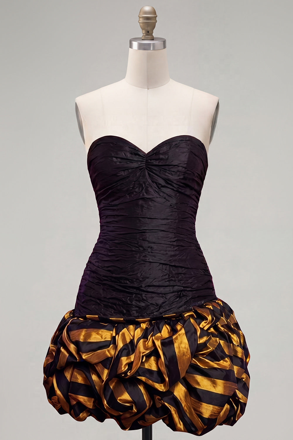 Strapless Black Golden A Line 80s Homecoming Dress With Ruch