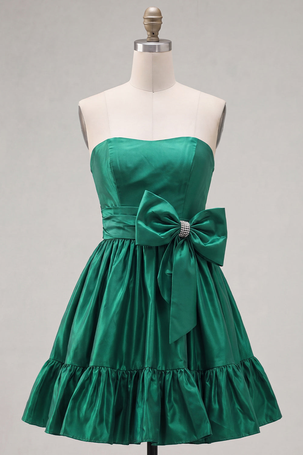 Strapless Corset A Line Dark Green 80s Homecoming Dress With Bow