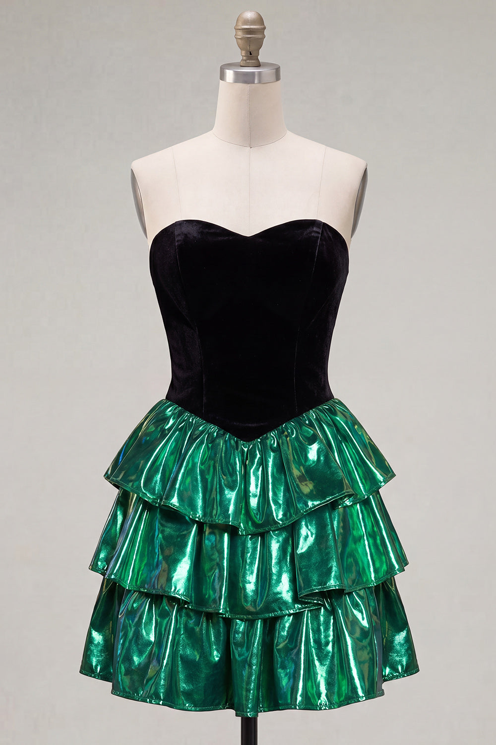 Black Green Strapless Corset A Line 80s Homecoming Dress
