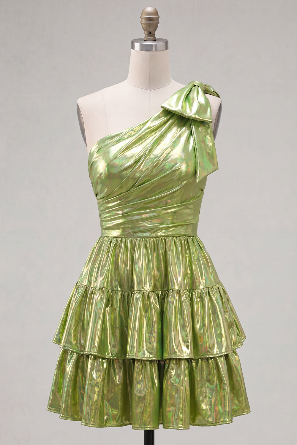 One Shoulder A Line Fuchsia Metallic 80s Homecoming Dress With Bow