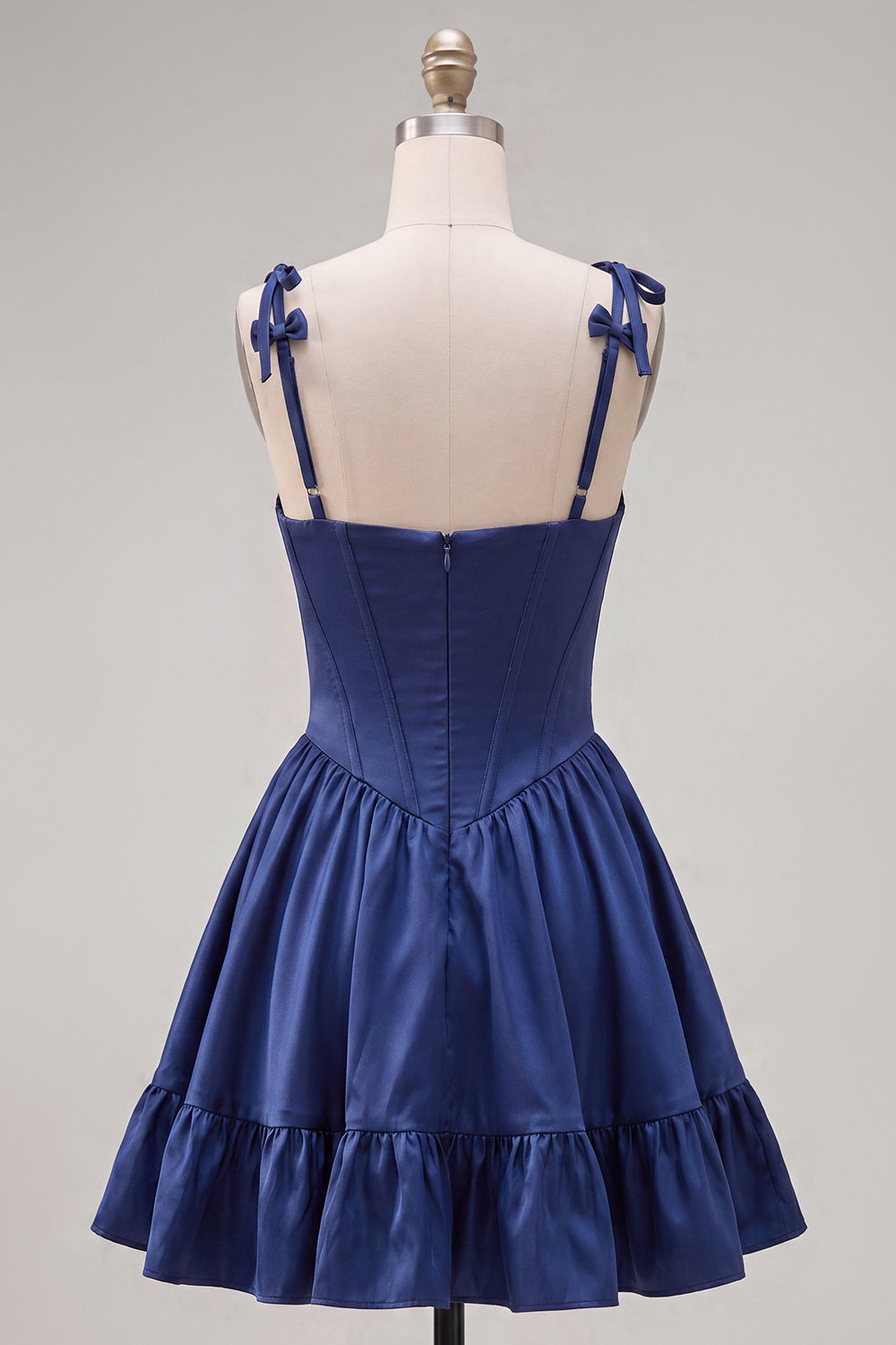 Navy Corset A Line Spaghetti Straps Homecoming Dress With Bows