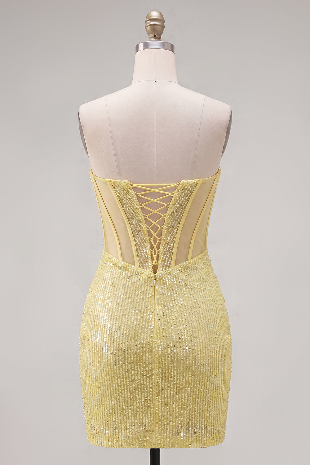 Strapless Corset Bodycon Sparkly Yellow Homecoming Dress