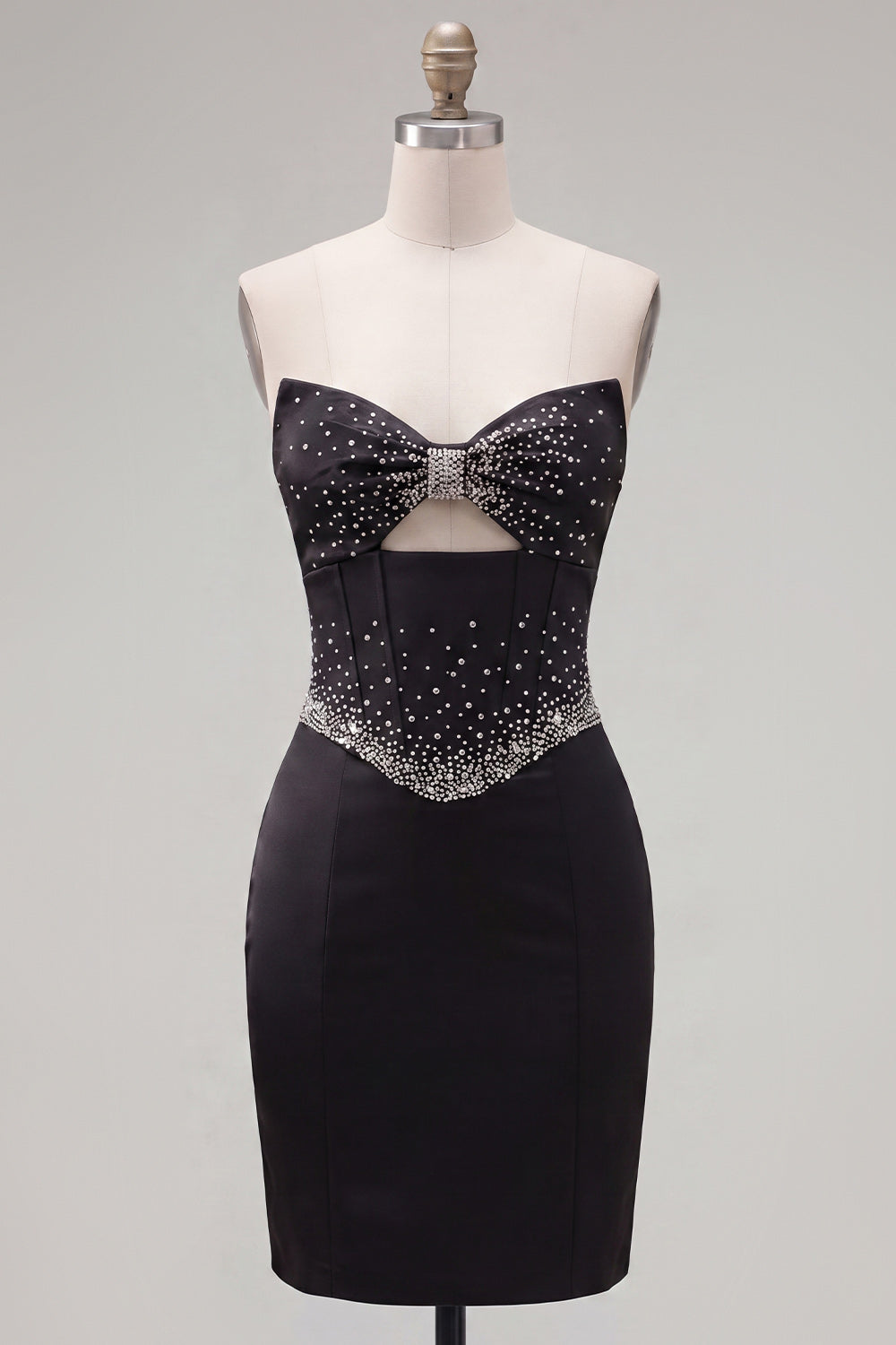 Black Strapless Corset Bodycon Homecoming Dress With Beading