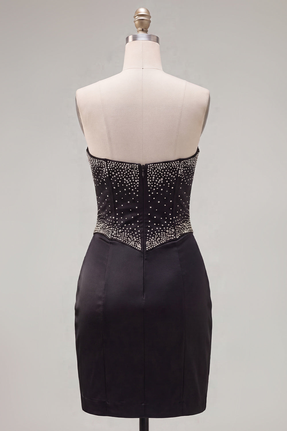 Black Strapless Corset Bodycon Homecoming Dress With Beading