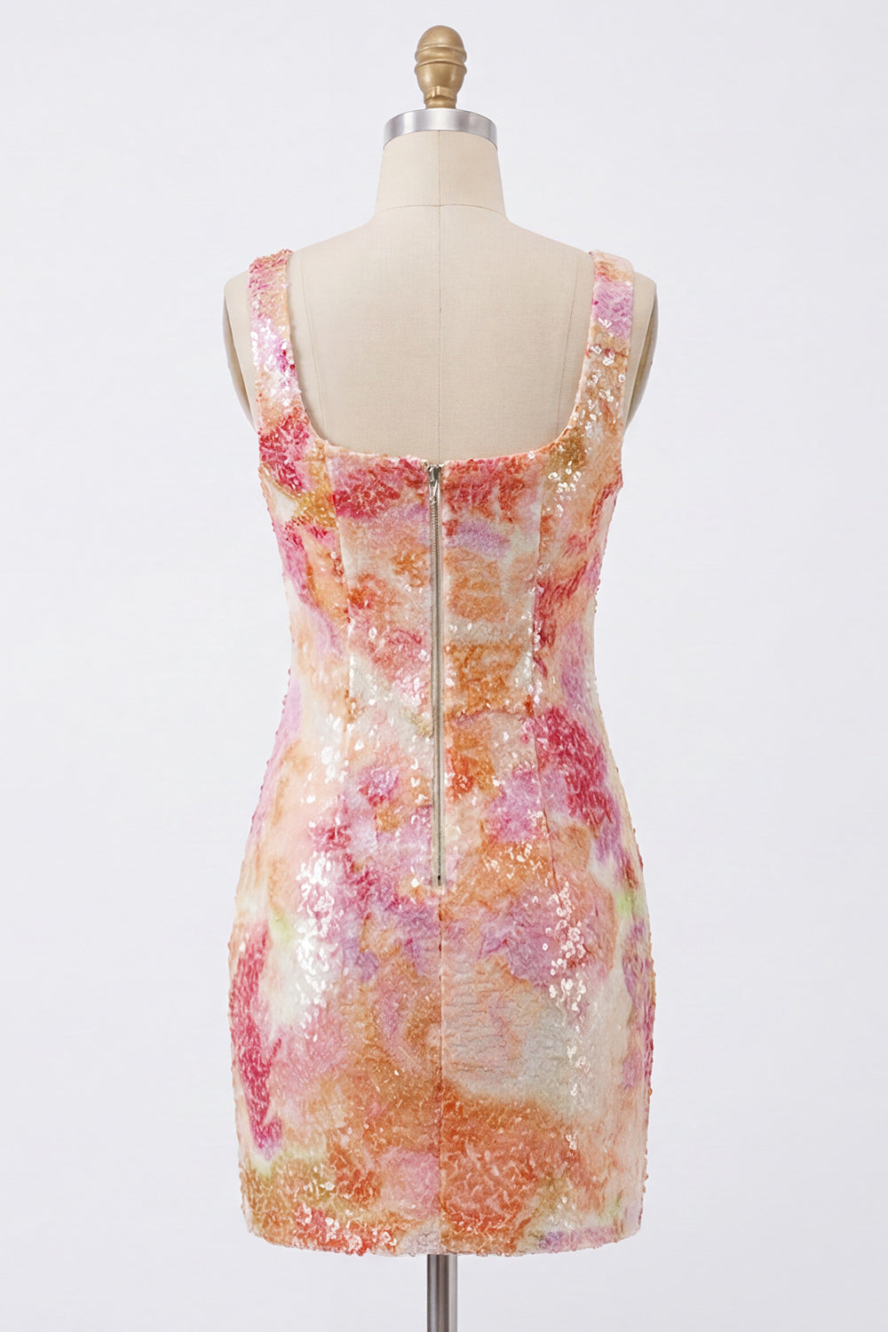 Square Neck Bodycon Orange Sequin Homecoming Dress
