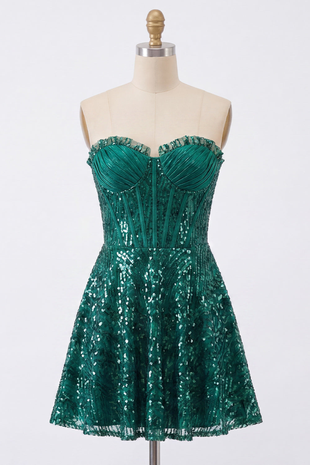 Sparkly Corset A-Line Dark Green Sweetheart Sequin Homecoming Dress
