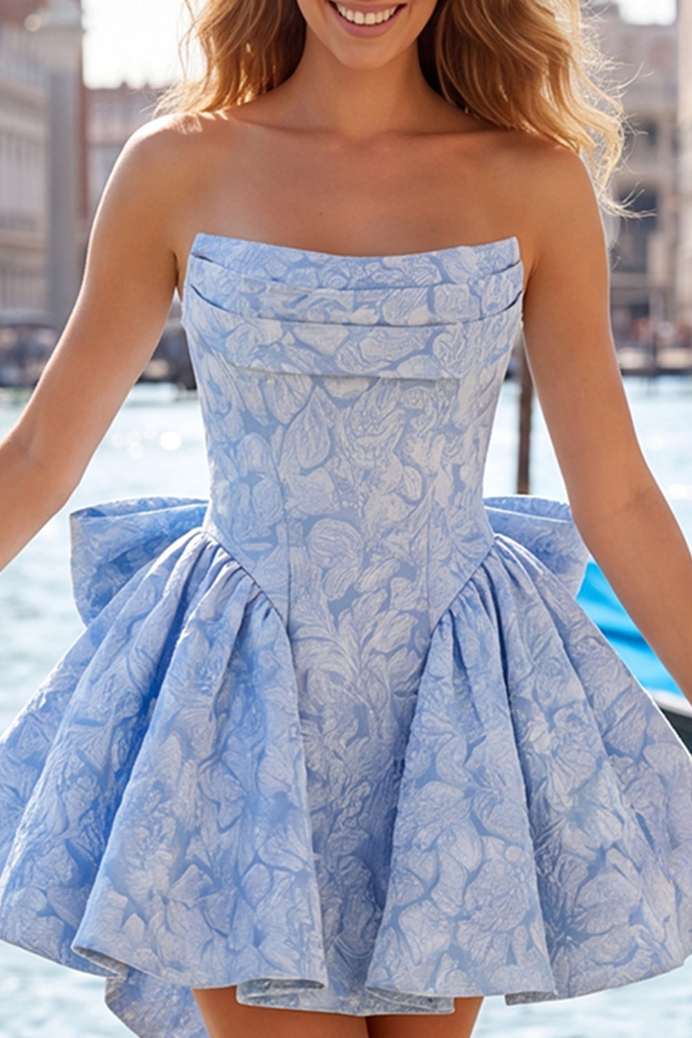 Strapless Corset Lilac Floral A Line Homecoming Dress With Bow