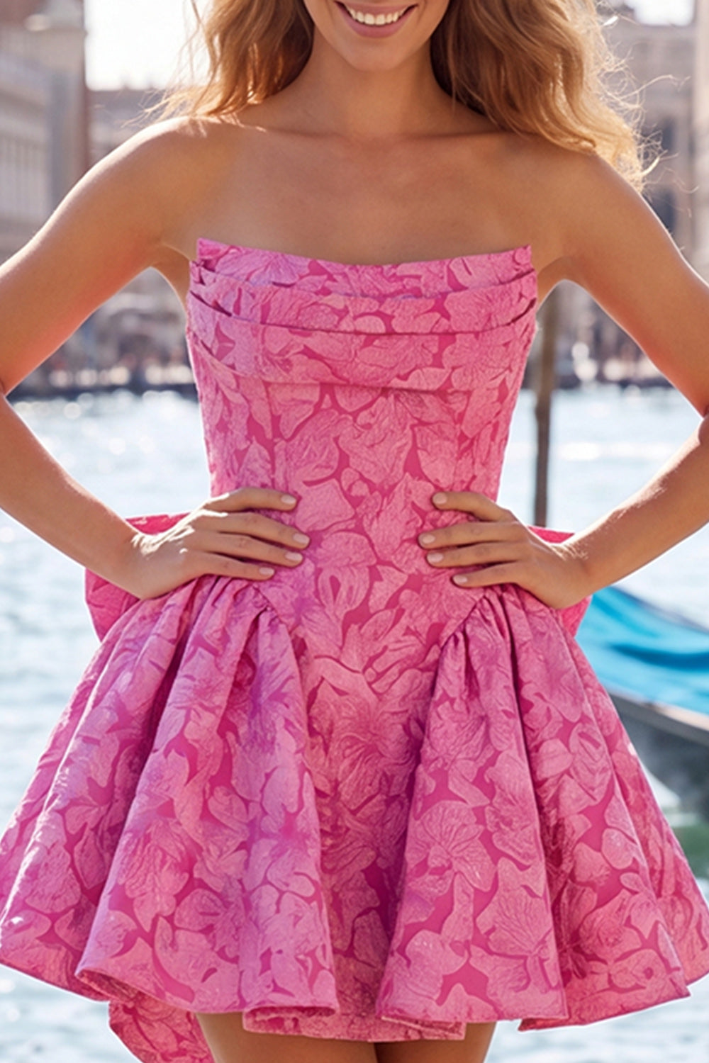 Strapless Corset Lilac Floral A Line Homecoming Dress With Bow