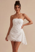 Strapless Floral A Line Lace Little White Dress With Sash