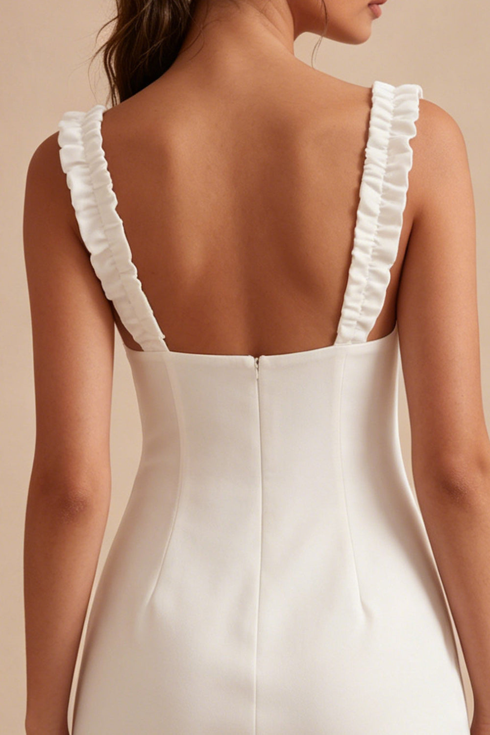Square Neck Corset Bodycon Little White Dress With Ruch