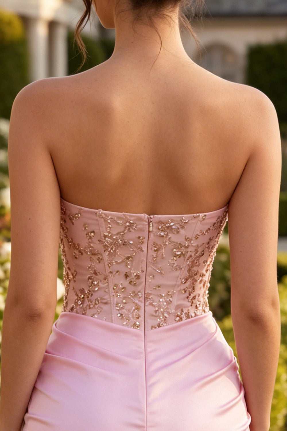 Strapless Corset Pink Sparkly Bodycon Homecoming Dress