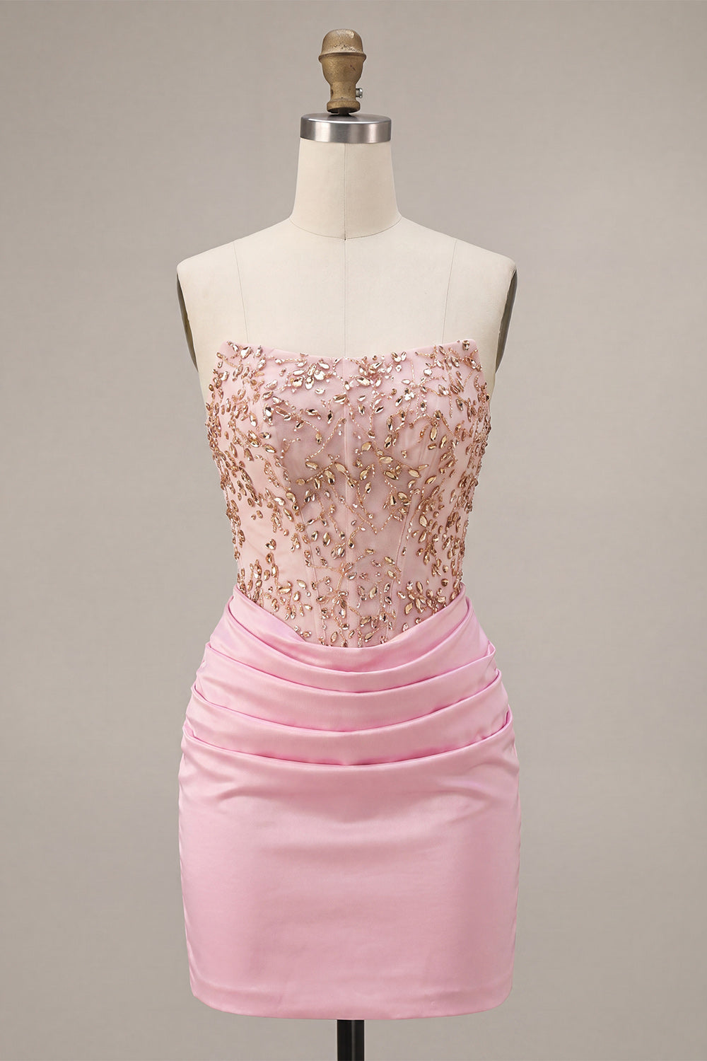 Strapless Corset Pink Sparkly Bodycon Homecoming Dress