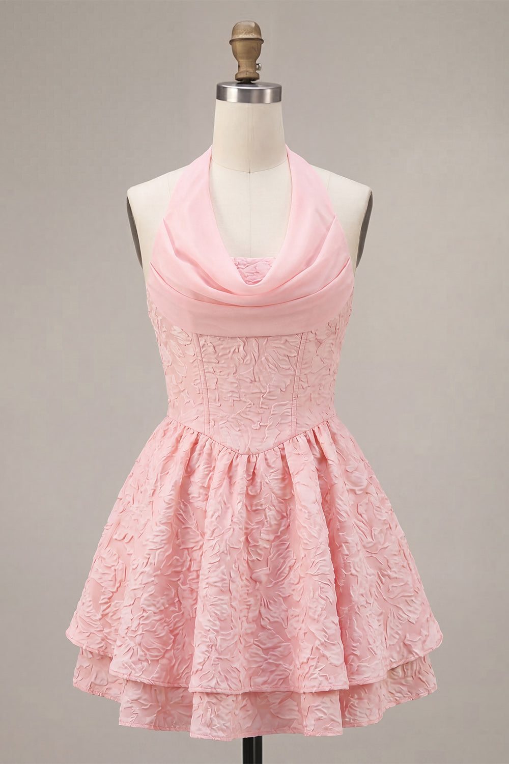 Halter Corset Floral Pink A Line Homecoming Dress