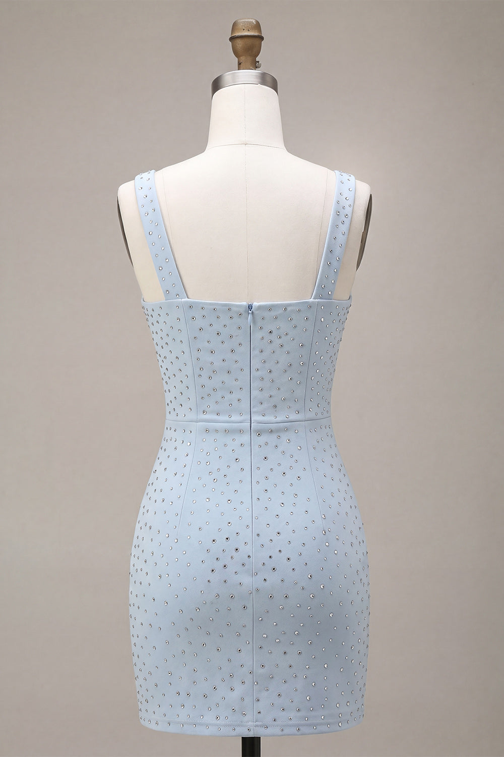 Square Neck Beaded Bodycon Sky Blue Homecoming Dress