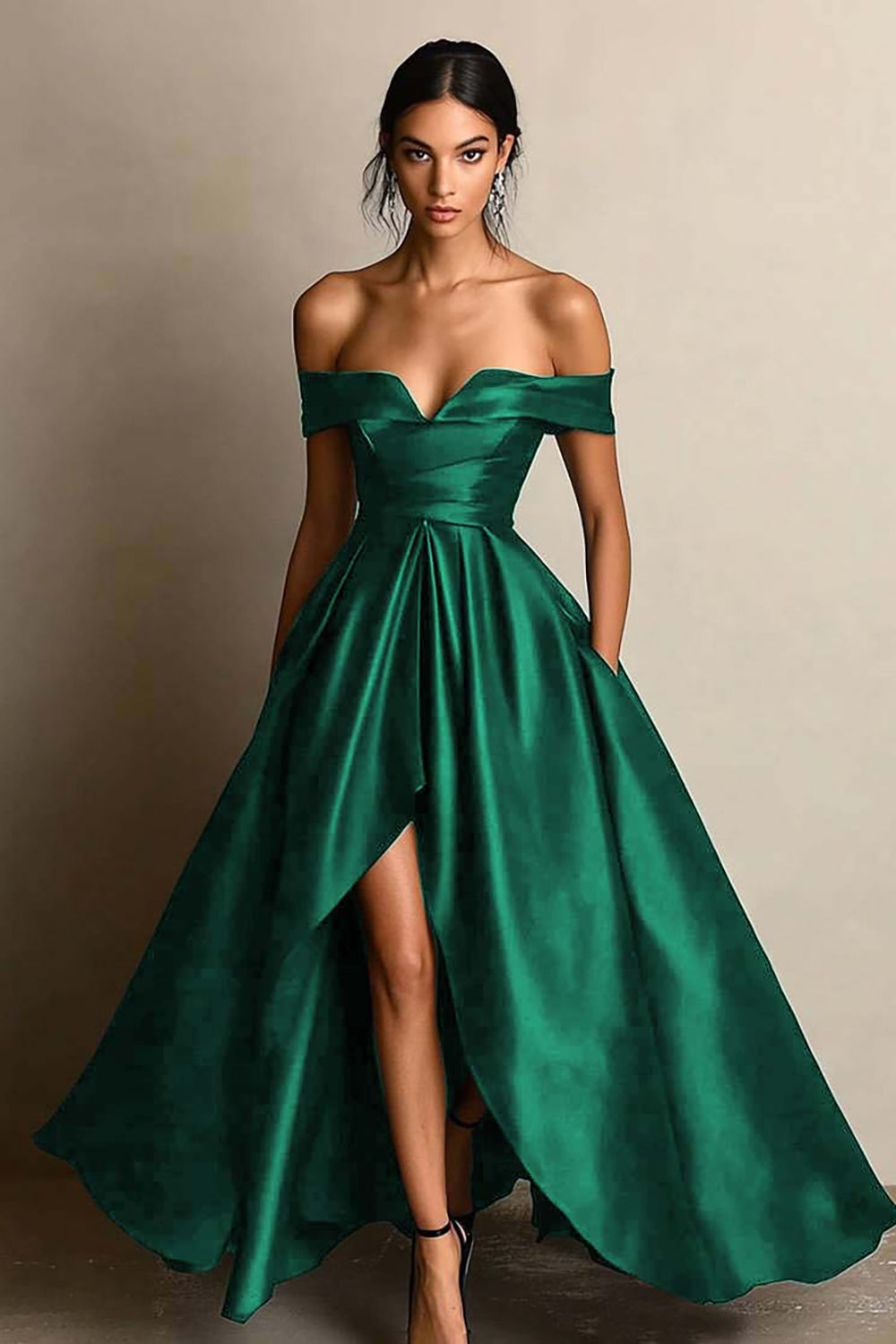 Off The Shoulder High Low A Line Black Tie Dress