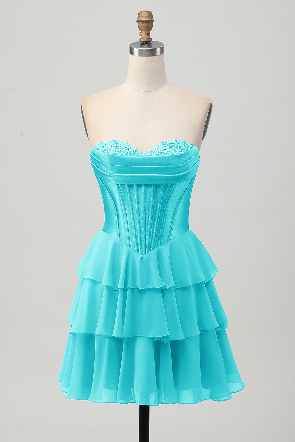 Strapless Corset A Line Tiered Yellow Homecoming Dress