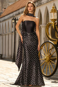 Black White Polka Dot Mermaid Strapless Prom Dress