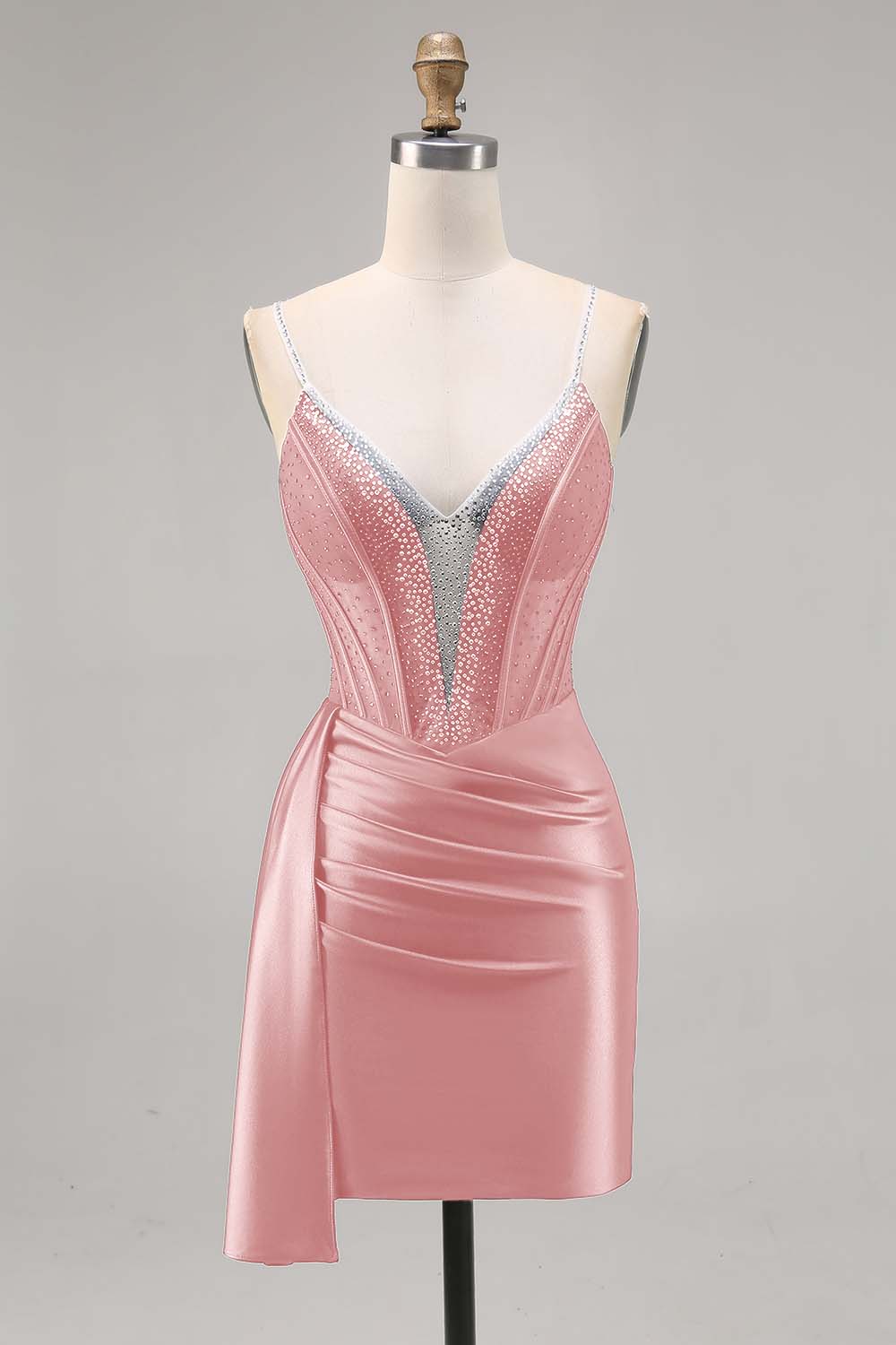 Navy Satin Beaded Corset Homecoming Dress