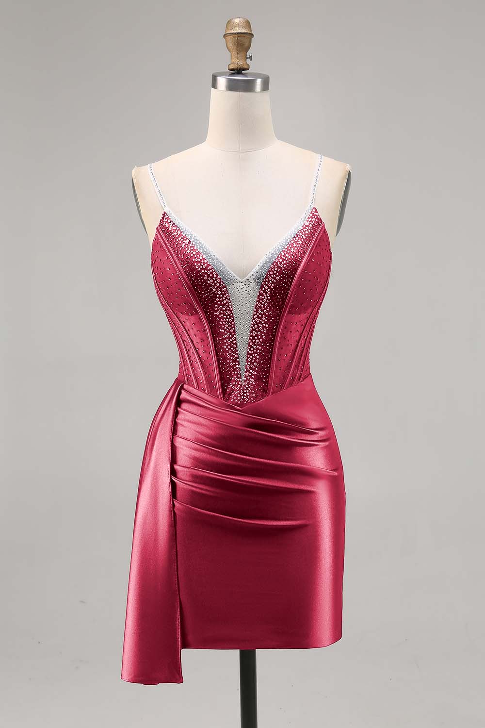 Navy Satin Beaded Corset Homecoming Dress
