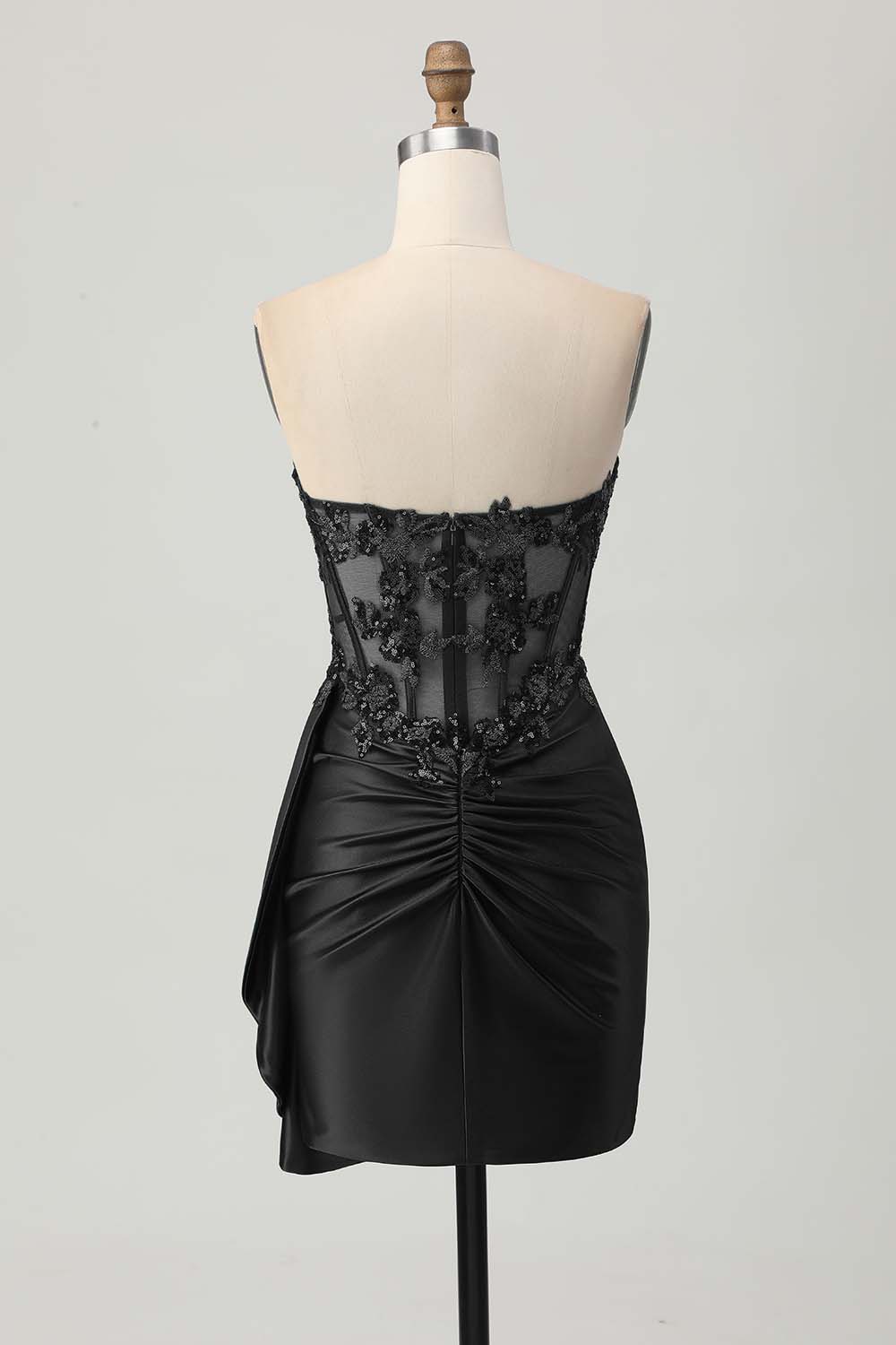 Strapless Bodycon Corset Appliqued Dark Green Homecoming Dress With Sash