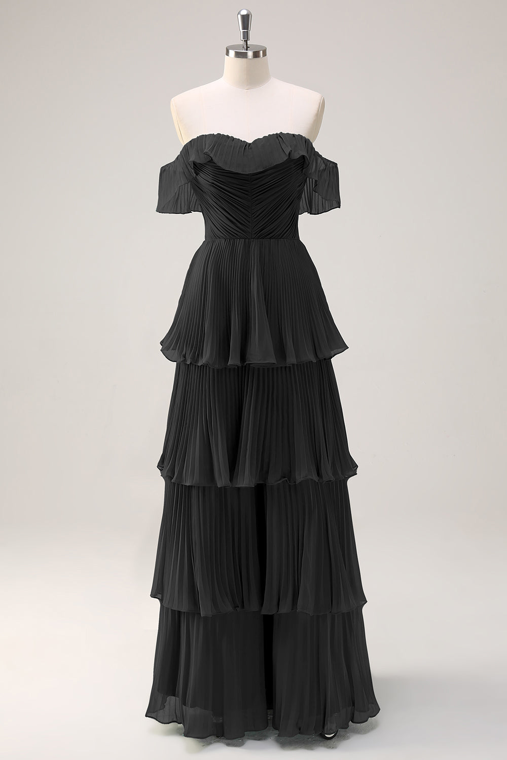 Eucalyptus Tiered A Line Pleated Off the Shoulder Bridesmaid Dress