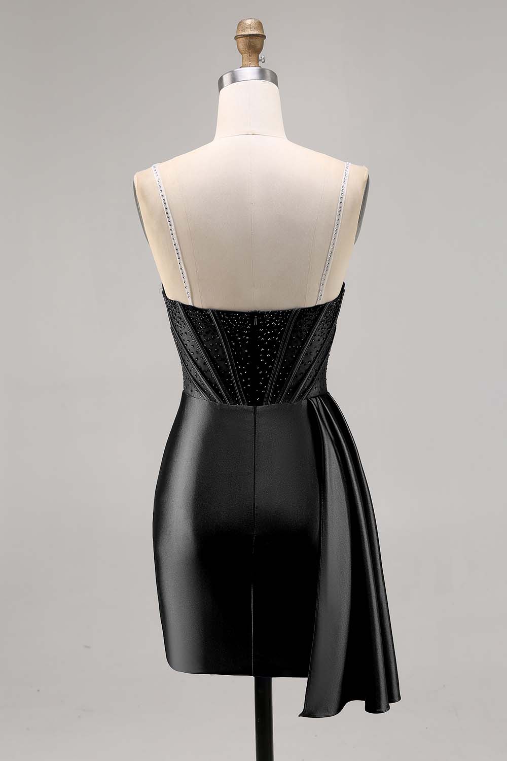 Navy Satin Beaded Corset Homecoming Dress
