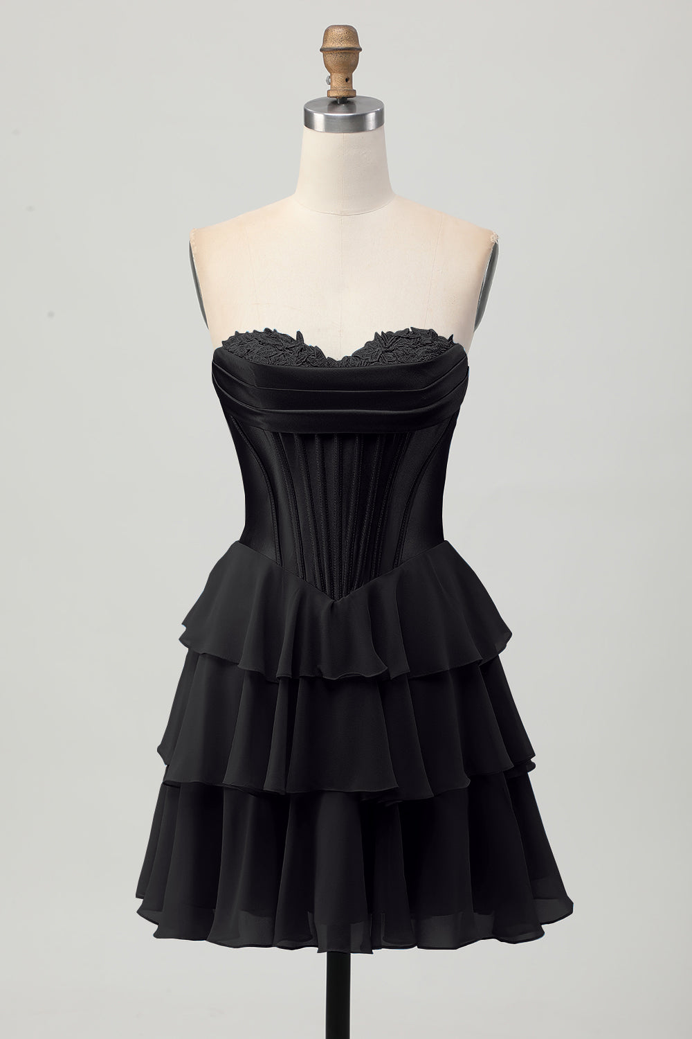 Blue Corset Strapless Tiered A Line Homecoming Dress