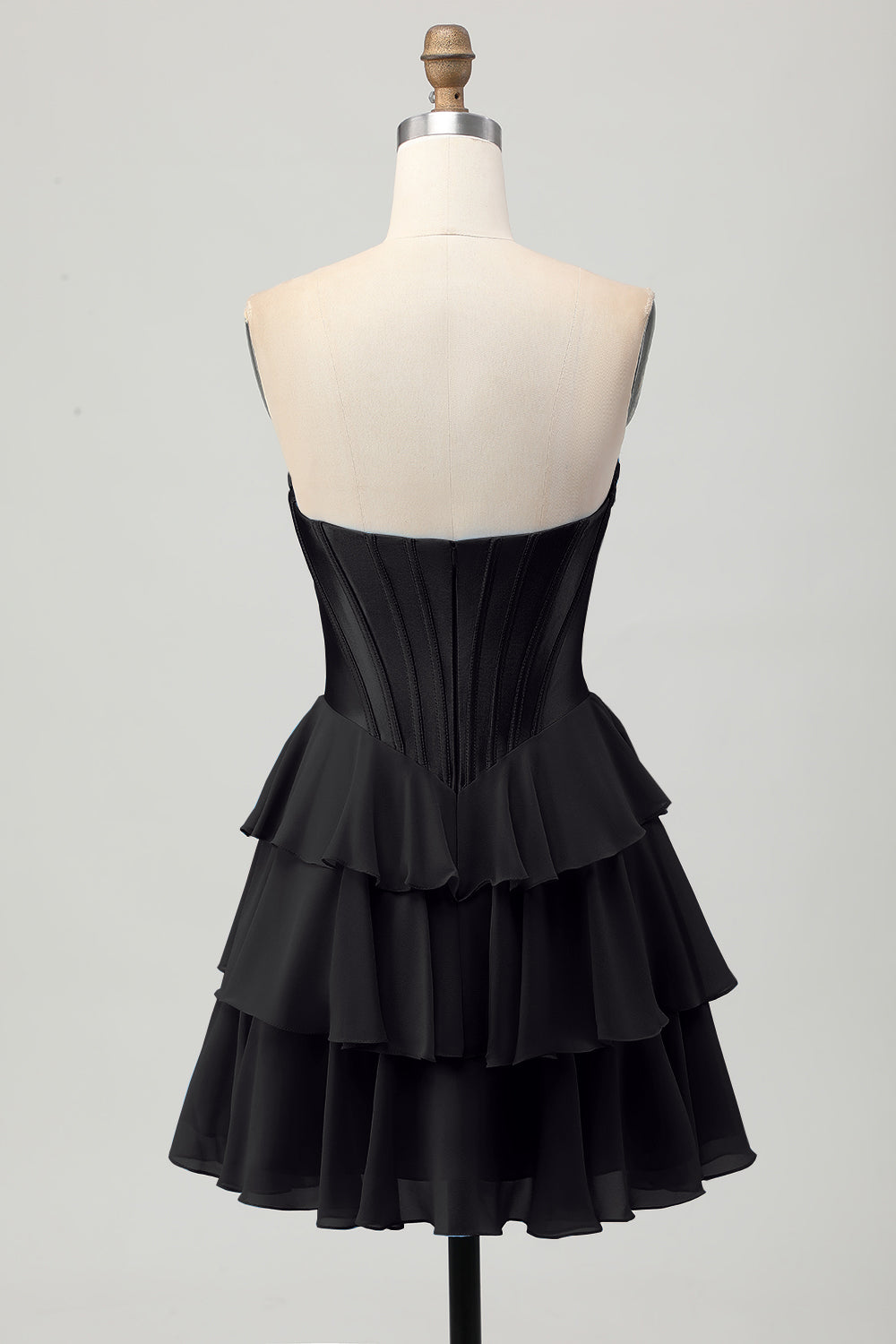 Blue Corset Strapless Tiered A Line Homecoming Dress