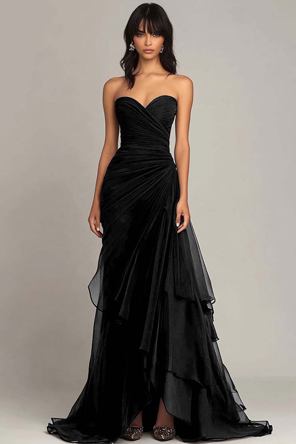 Dark Brown Mermaid Sweetheart Ruched Maxi Formal Dress