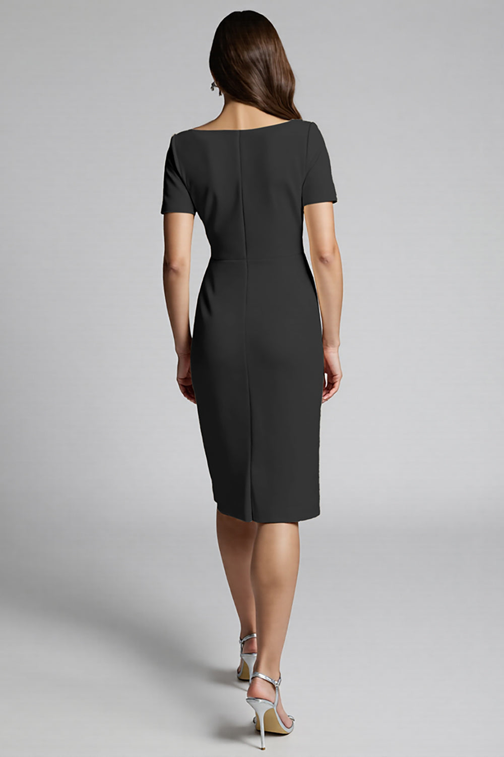 Ruffled Champagne Sheath Midi Dress with Slit