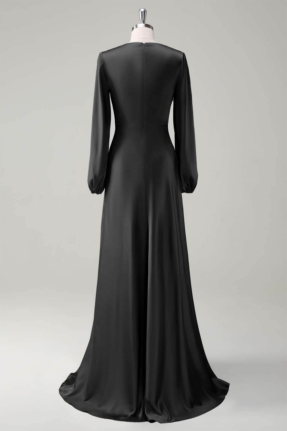 Eucalyptus Satin Round Neck Modest Bridesmaid Dress with Long Sleeves