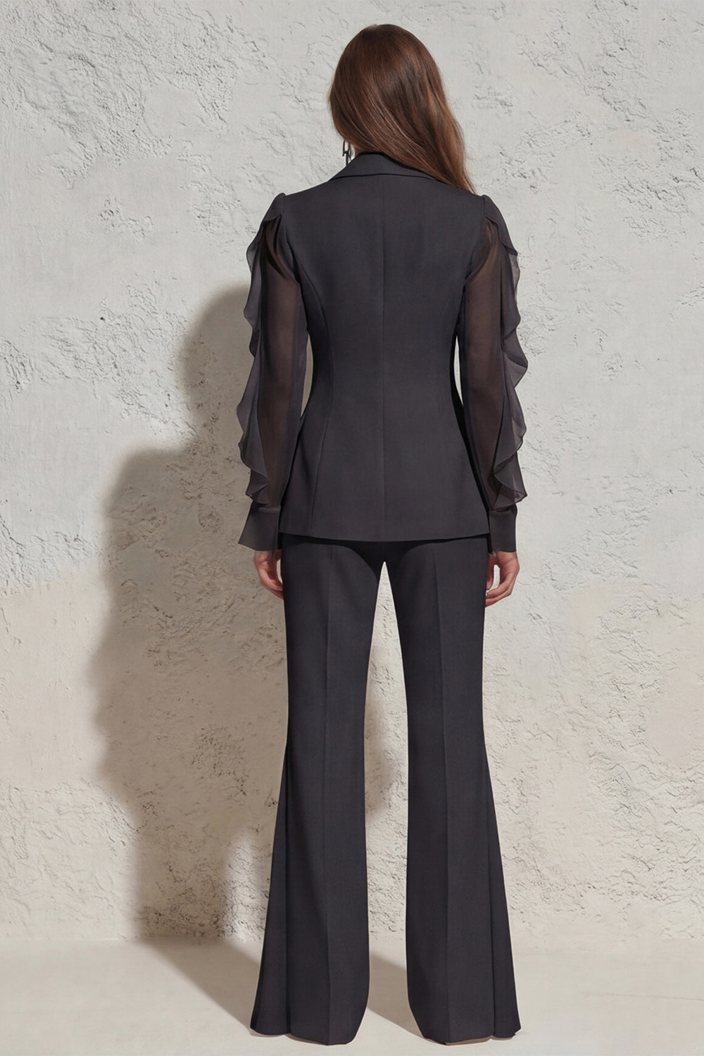 Ruffled Notched Lapel 2 Piece White Women Suits with Pockets
