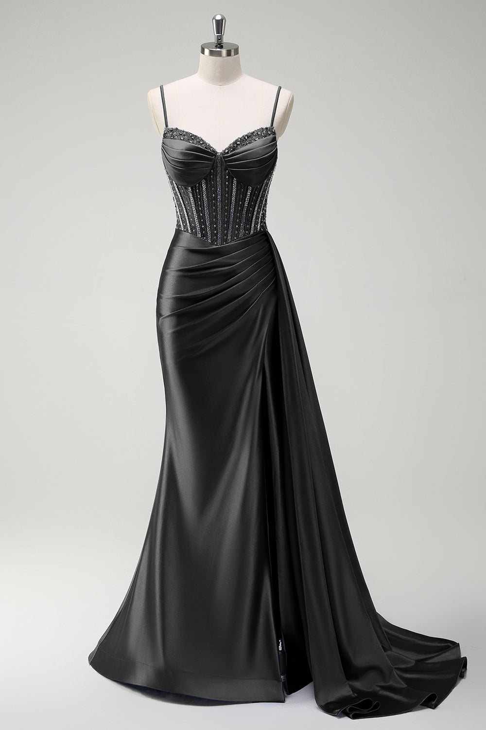 Royal Blue Mermaid Beaded Corset Prom Dress with Sash