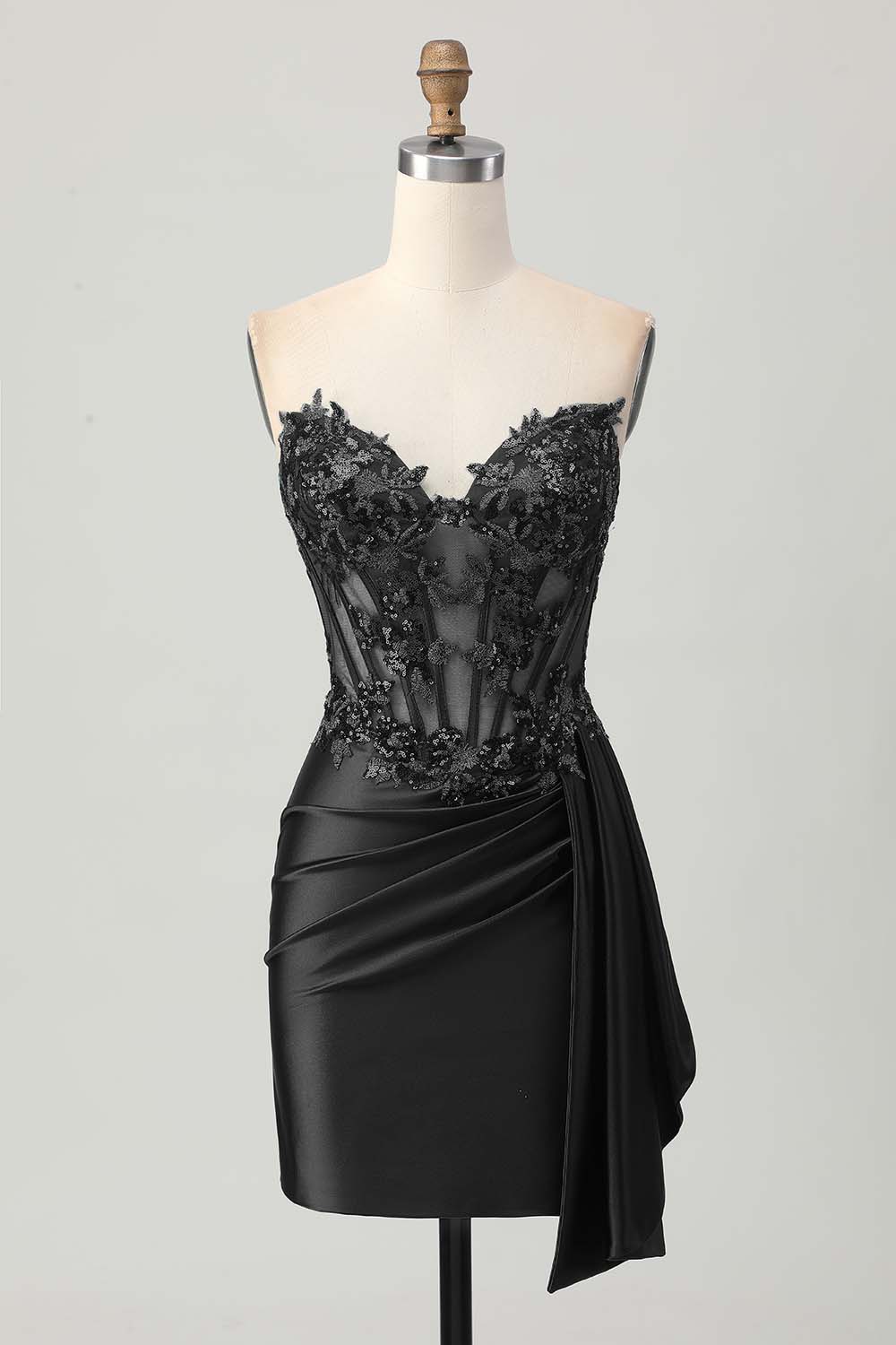 Dark Green Strapless Corset Appliqued Bodycon Homecoming Dress with Streamer