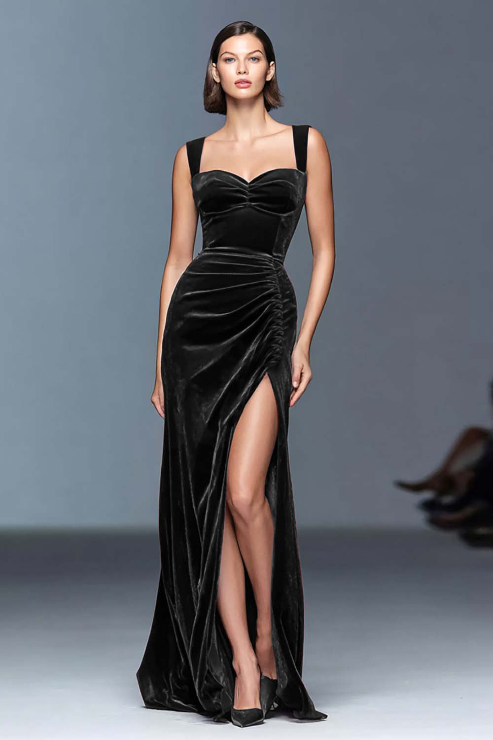 Velvet Burgundy Sheath Formal Dress with Slit