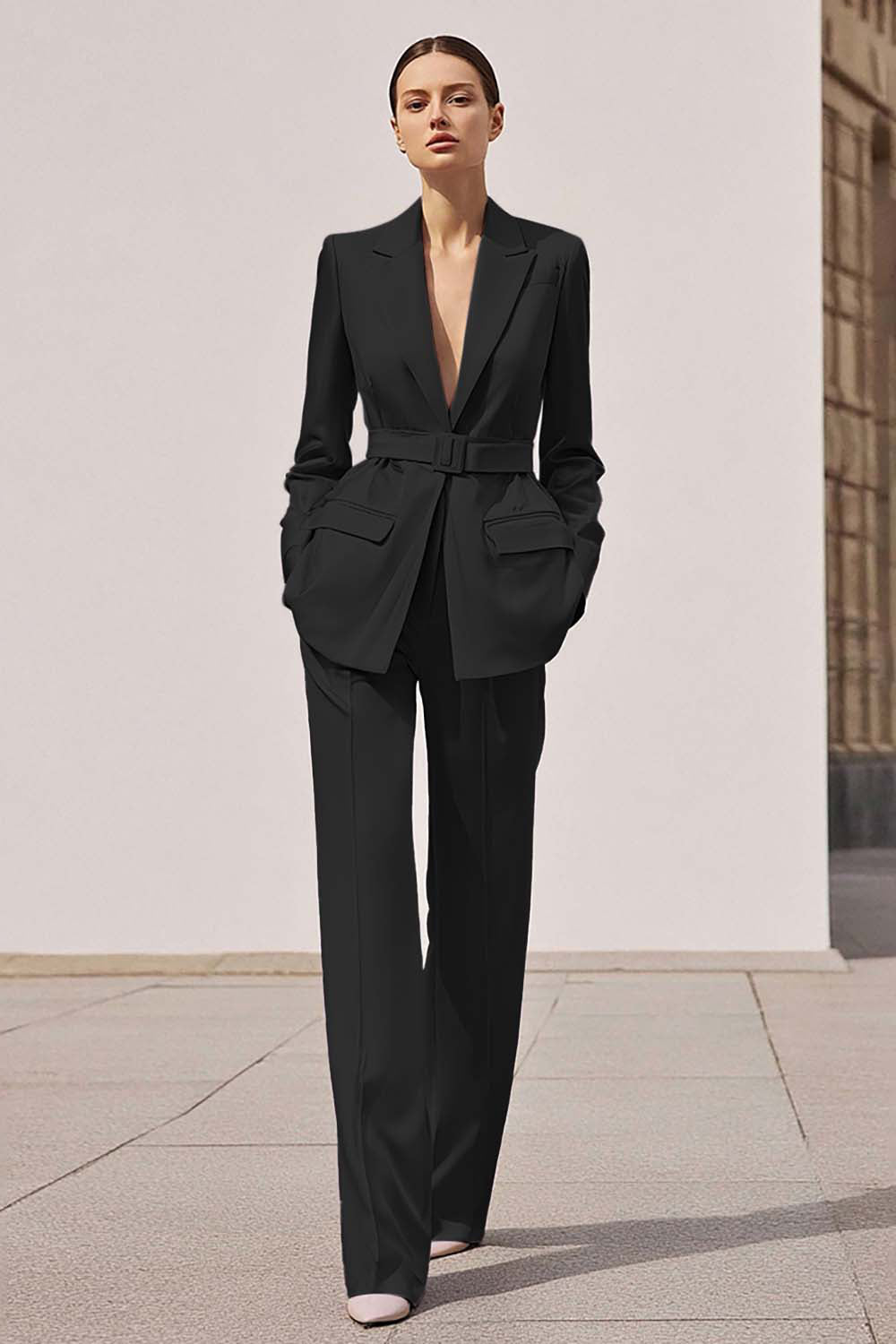 Lilac 2-Piece Peak Lapel Business Suit with Belt