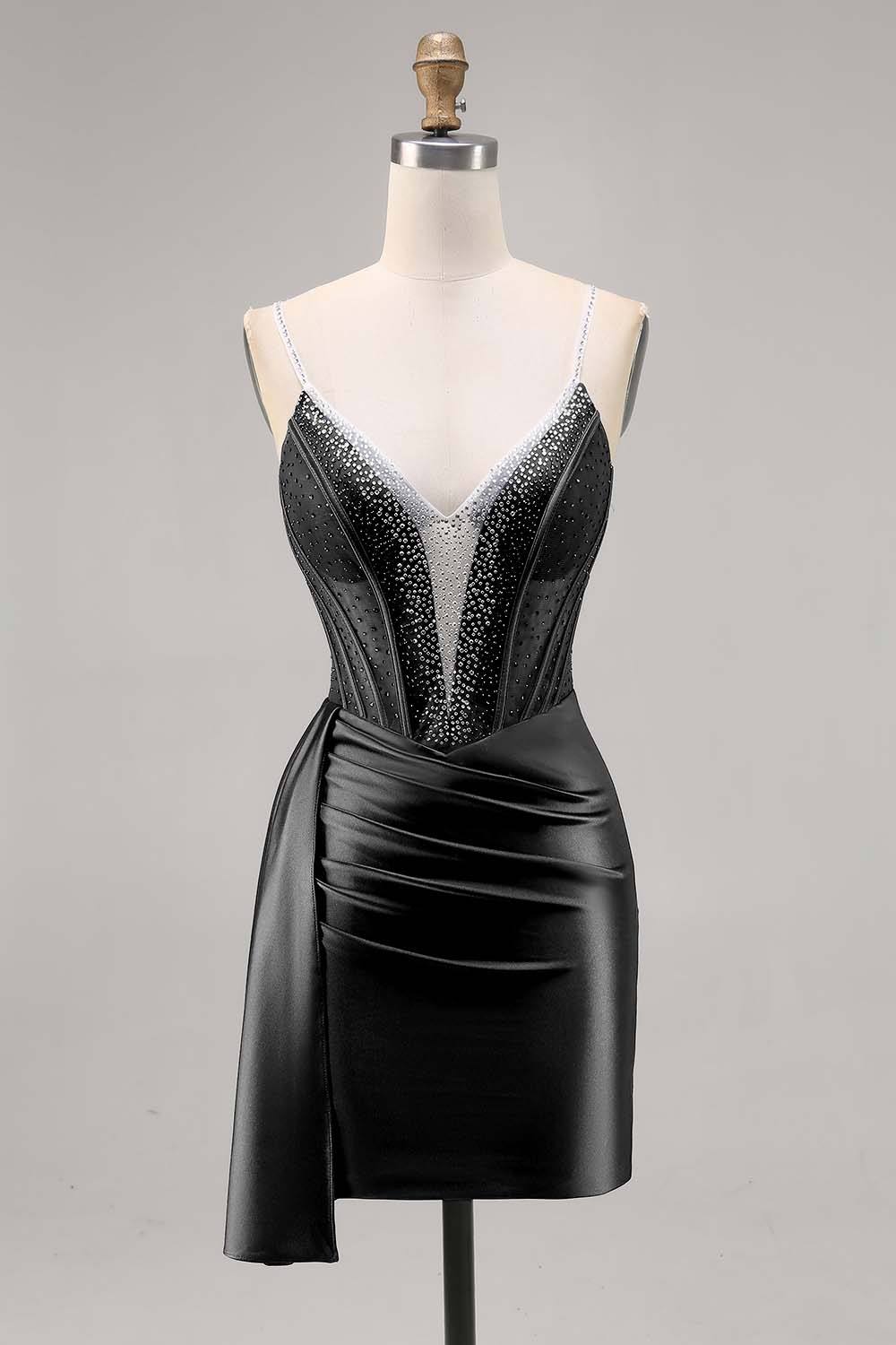 Navy Satin Beaded Corset Homecoming Dress