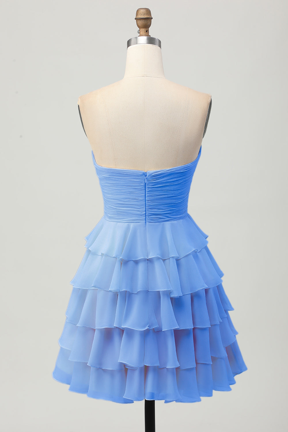 Light Yellow Strapless Tiered Ruffle A-Line Homecoming Dress