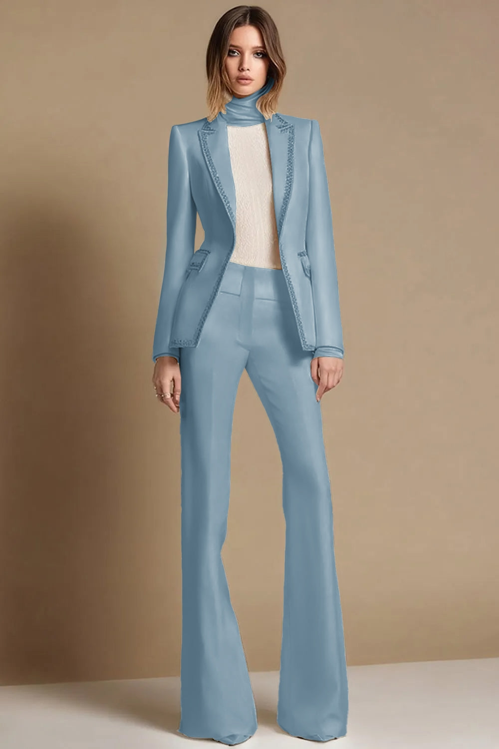 White 2-Piece Peak Lapel Prom Suits With Beading