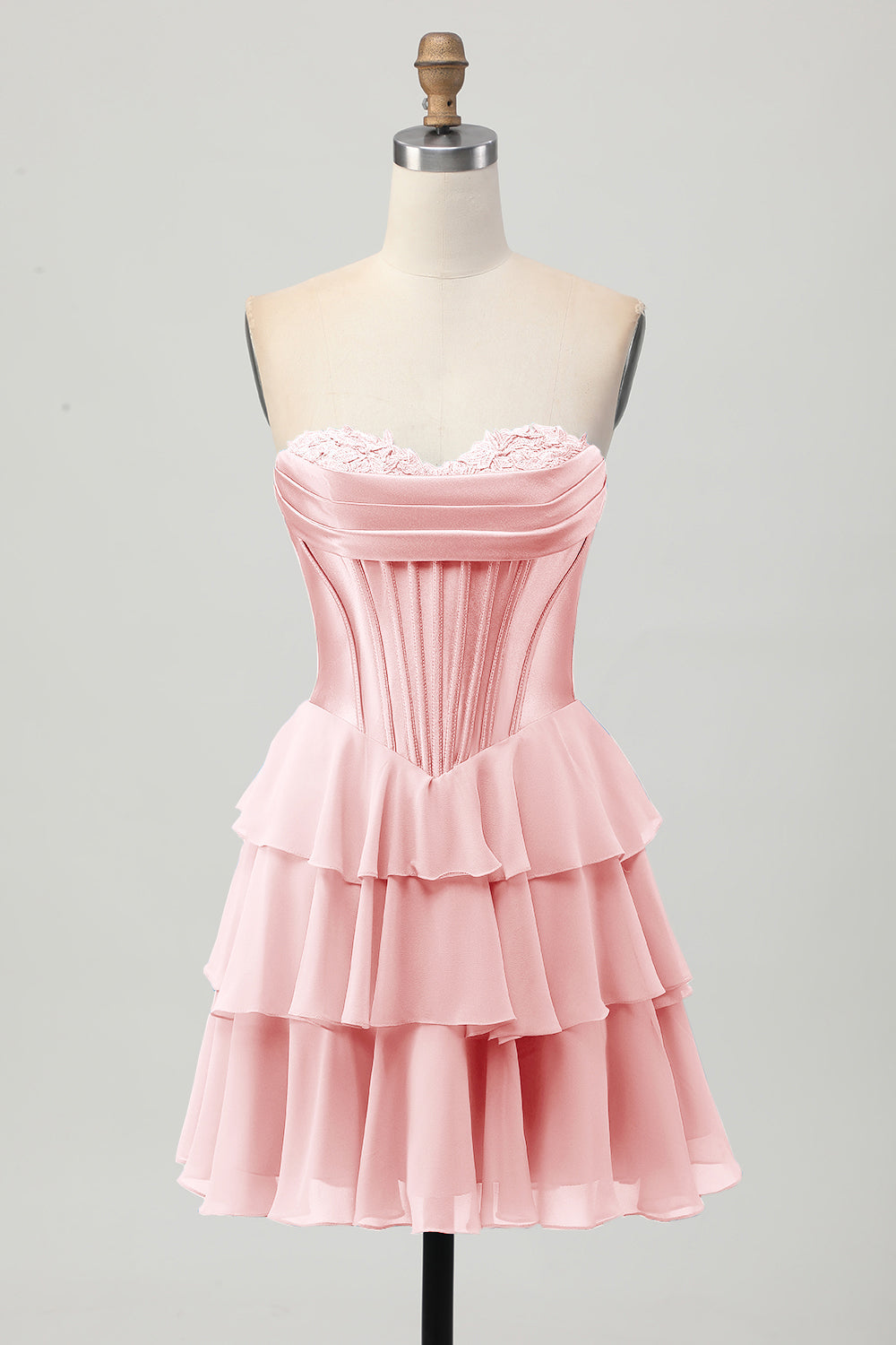 Strapless Corset A Line Tiered Yellow Homecoming Dress