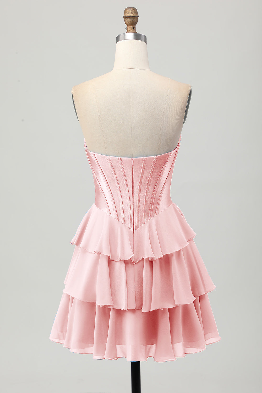 Blue Corset Strapless Tiered A Line Homecoming Dress