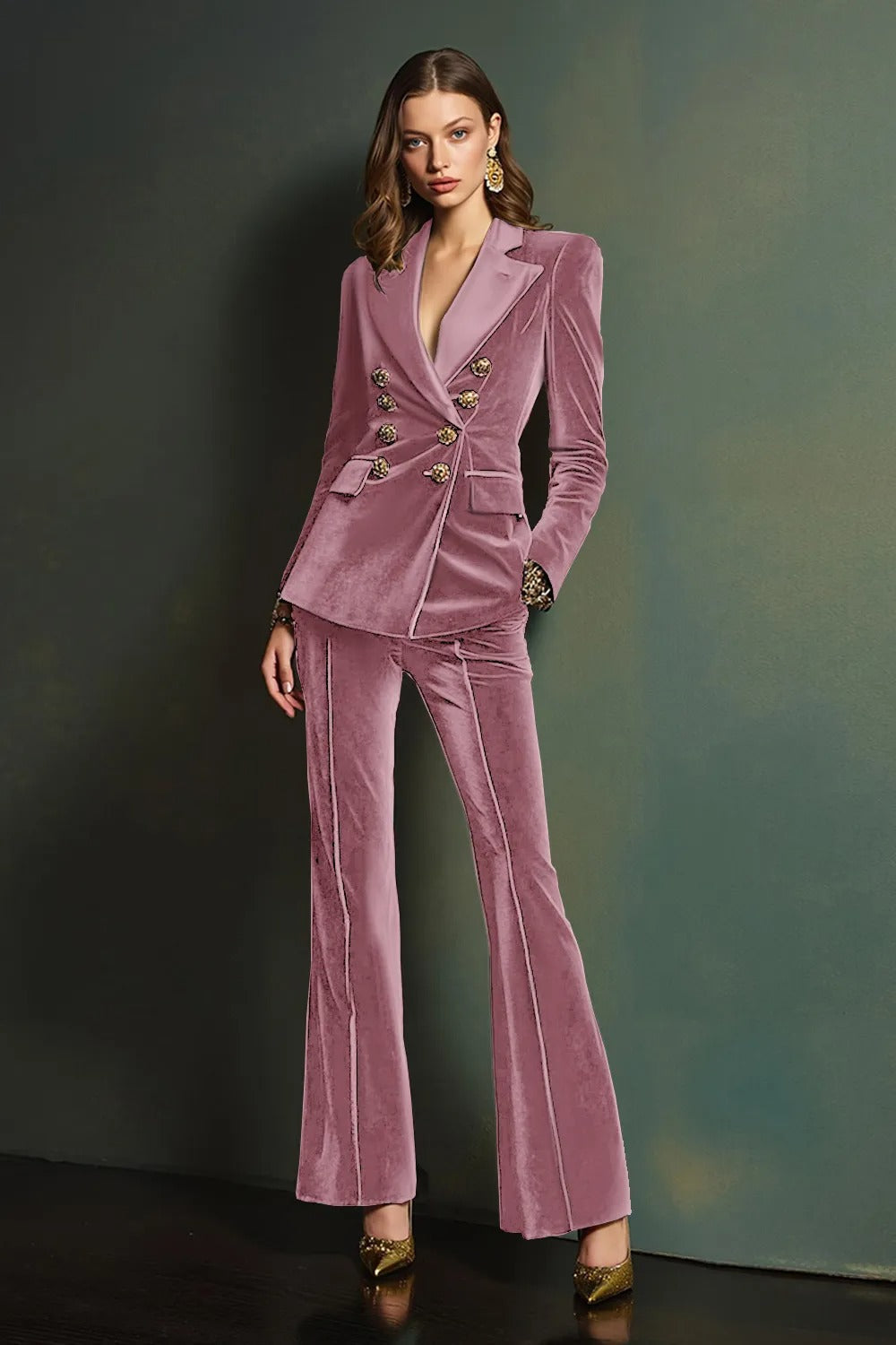 Dark Green 2-Piece Velvet Double Breasted Women Prom Suits