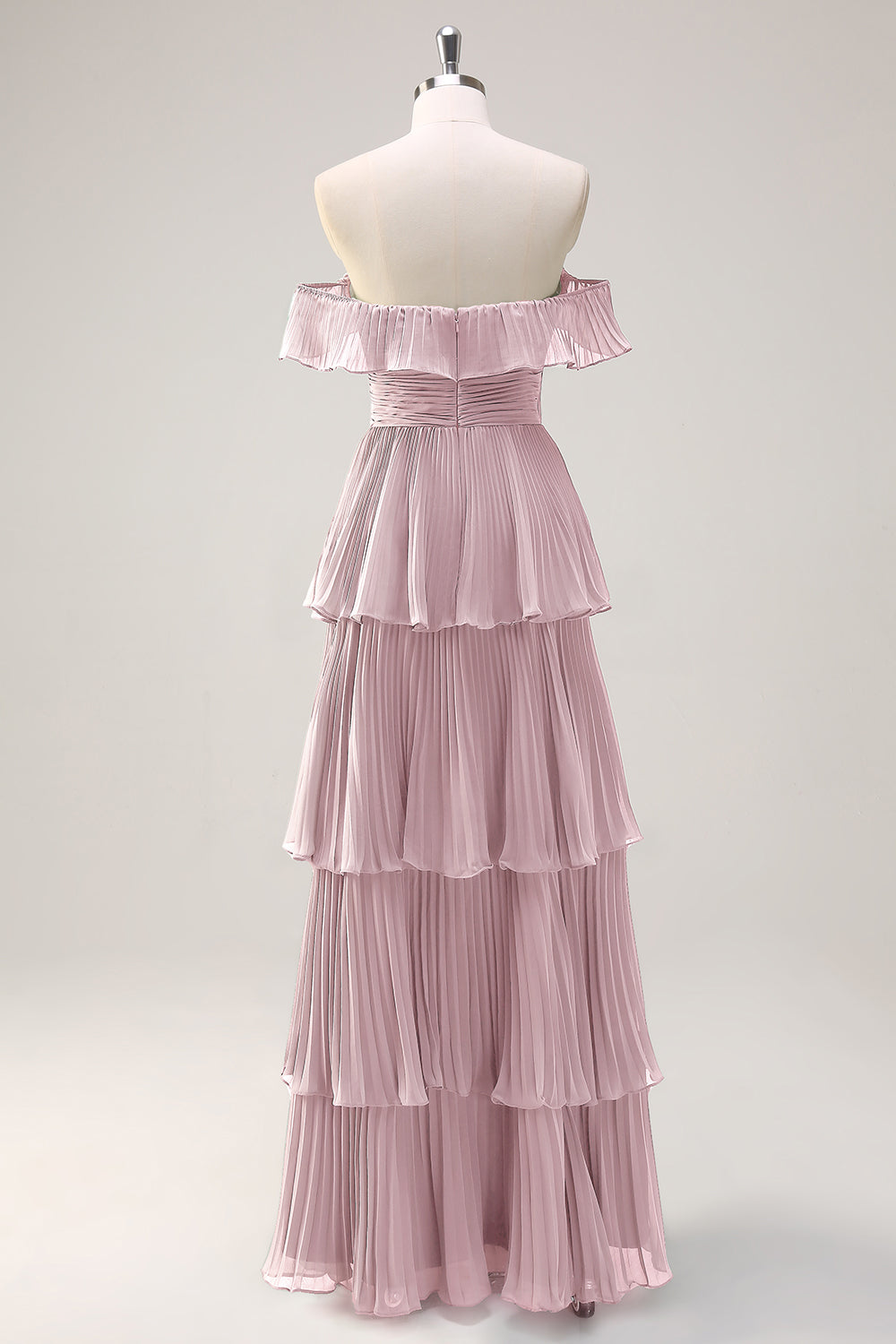 Eucalyptus Tiered A Line Pleated Off the Shoulder Bridesmaid Dress