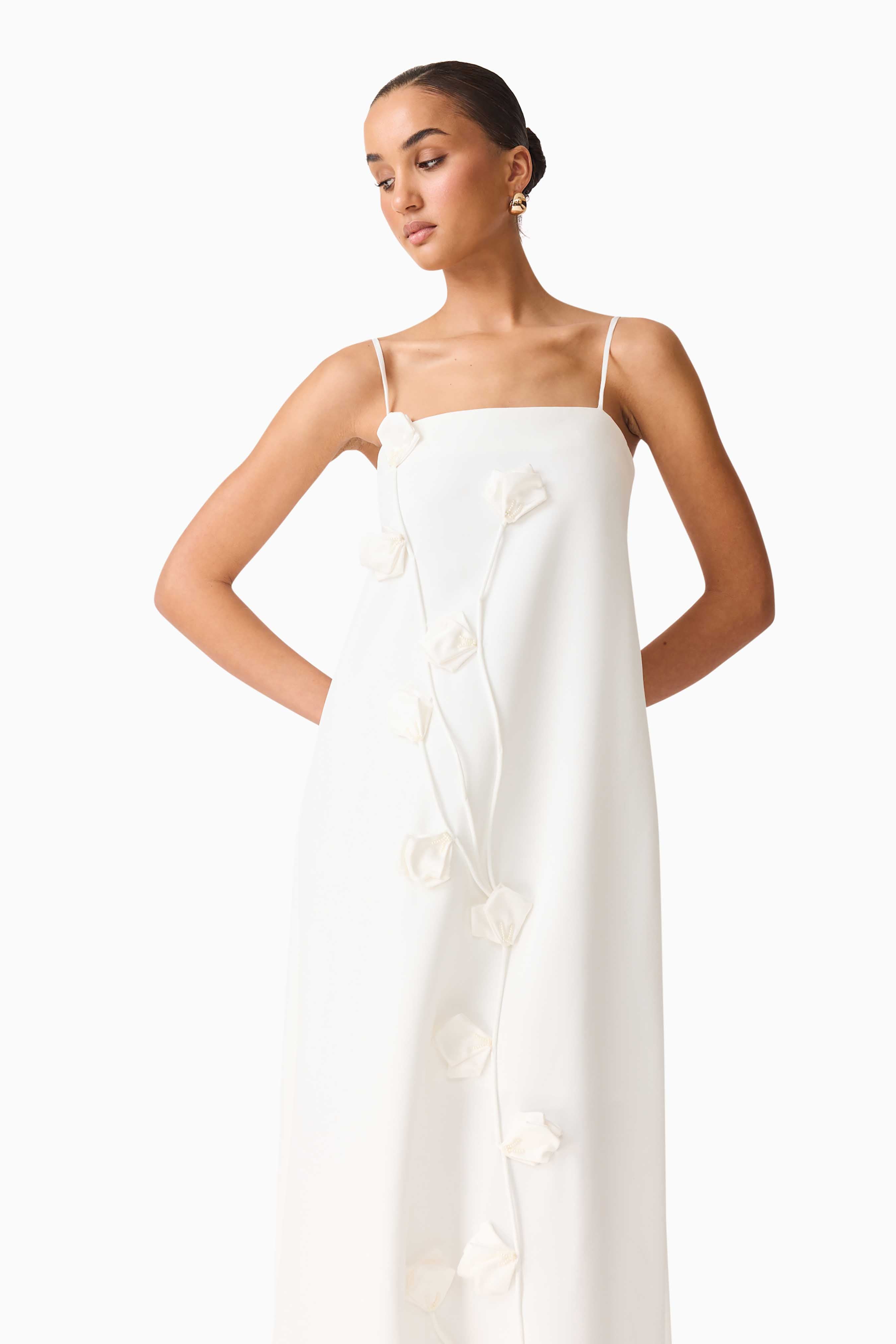 Nolana Floral Applique Gown in White