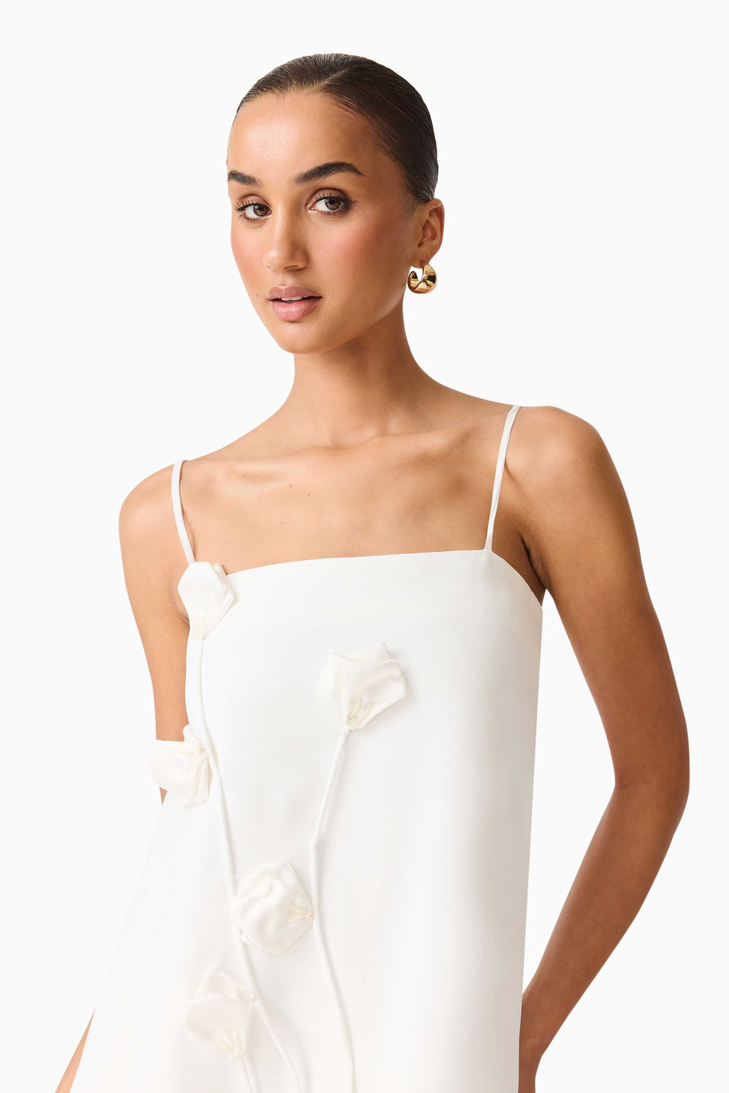 Nolana Floral Applique Gown in White