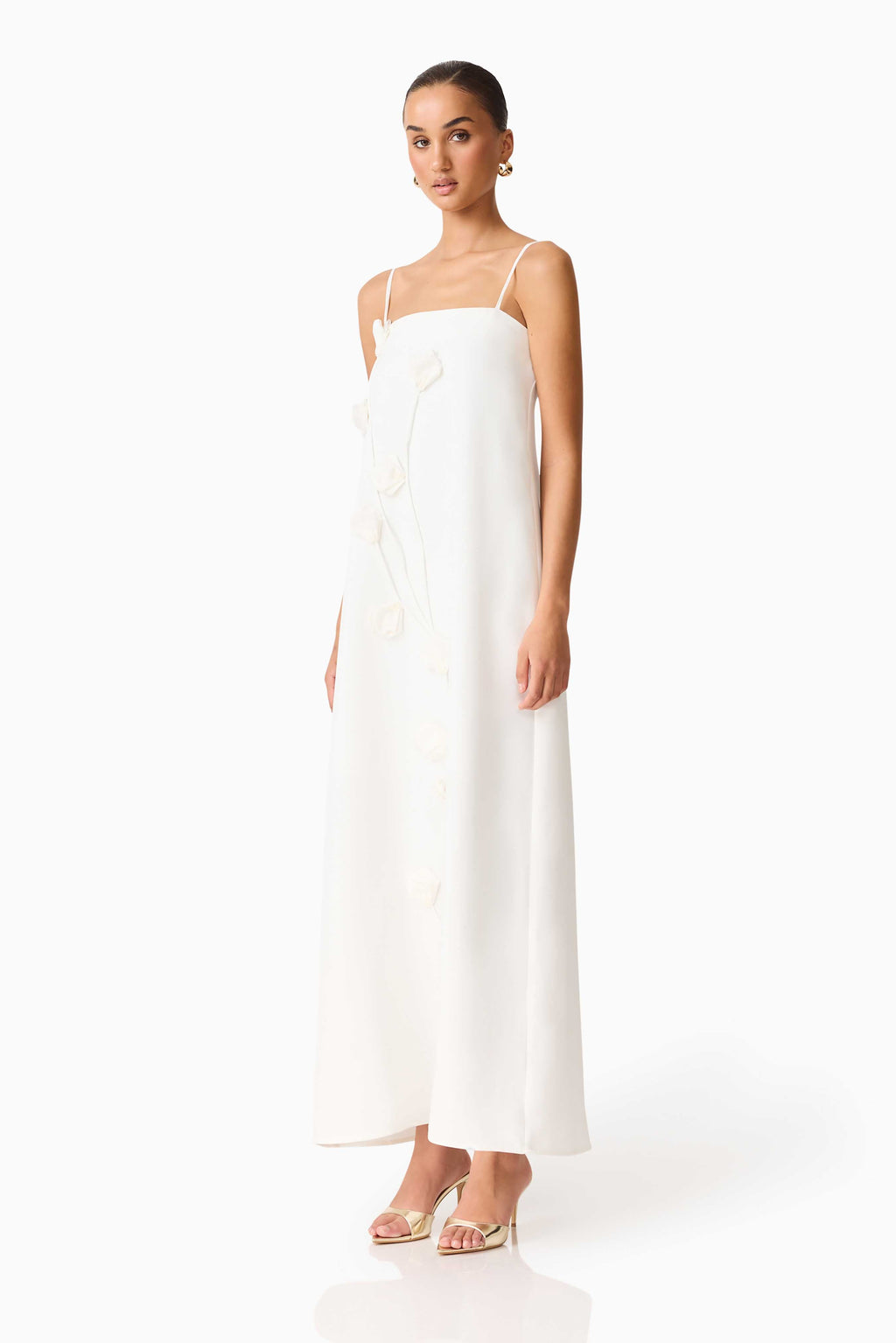 Nolana Floral Applique Gown in White