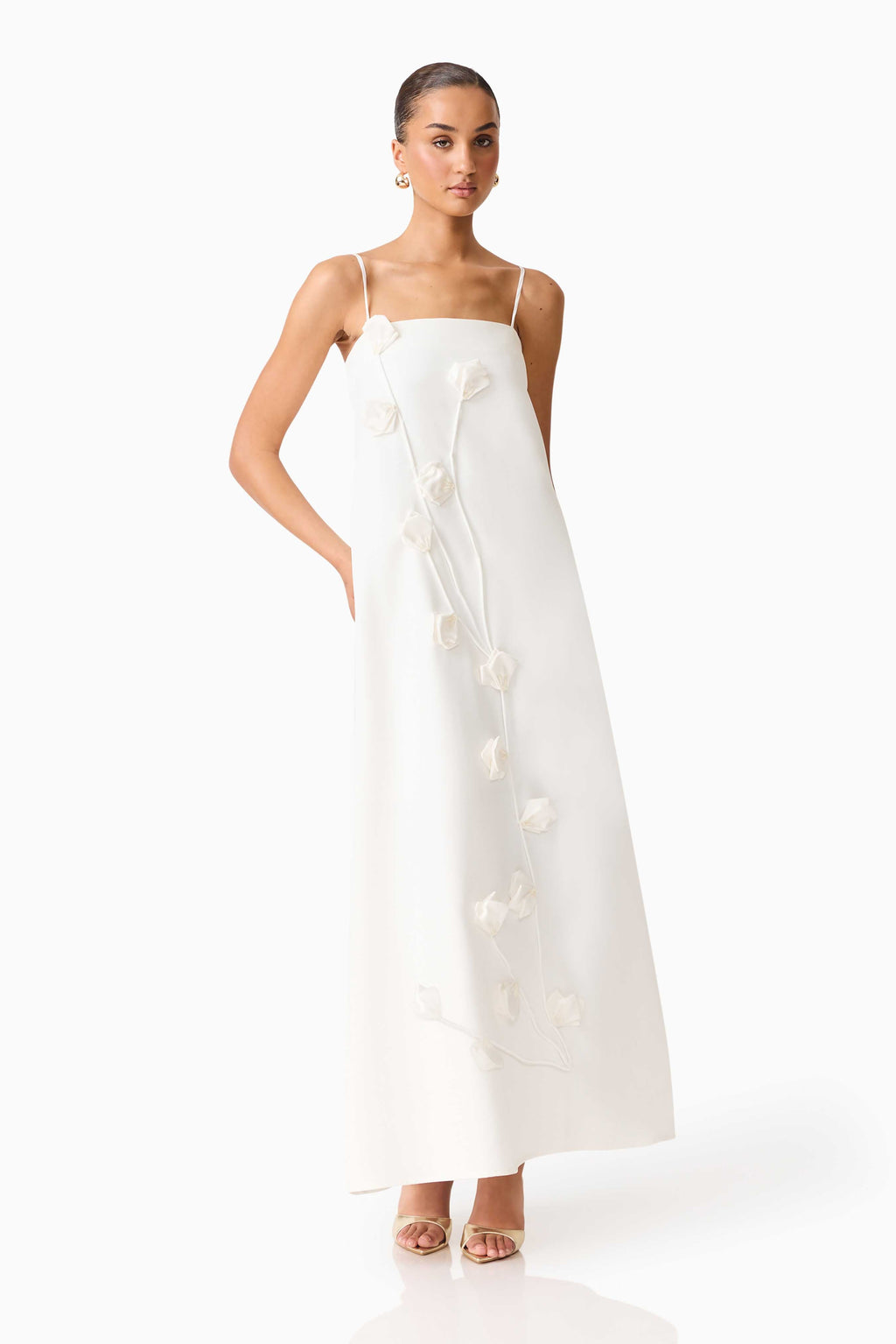 Nolana Floral Applique Gown in White