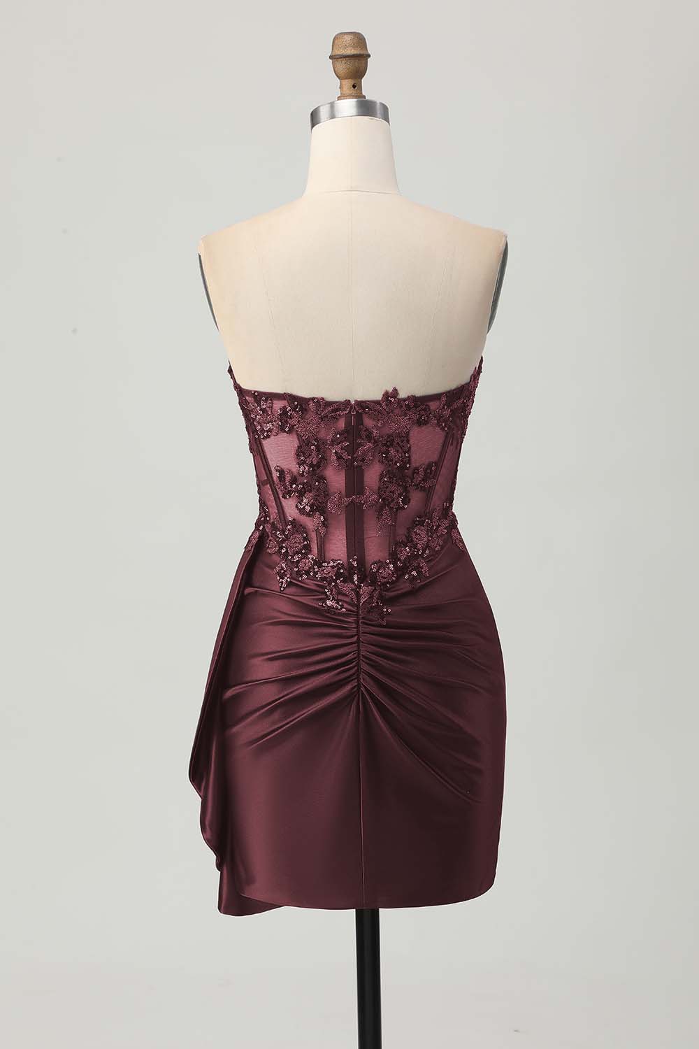 Strapless Bodycon Corset Appliqued Dark Green Homecoming Dress With Sash