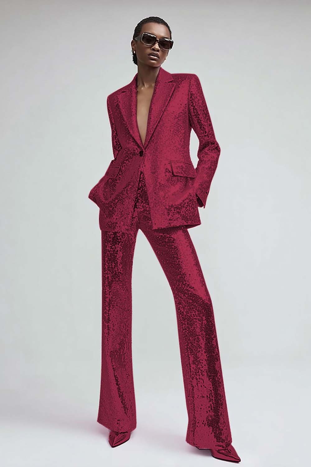 Pink 2-Piece Notched Lapel Women Prom Suits With Sequins