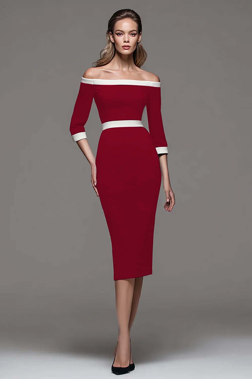 Off The Shoulder Black and White Pencil Work Dress